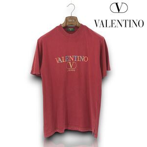 Valentino Jeans Vintage Y2K Red Wash Embroidered Signature Crew T-Shirt, Size M